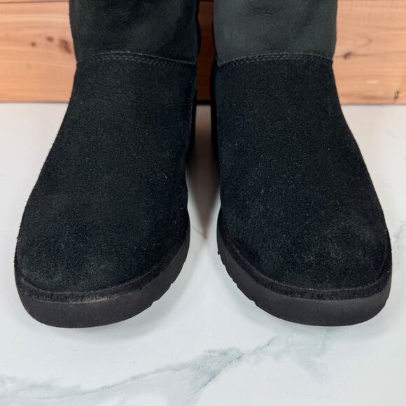 UGG Kristin Mini Platform Wedge Pull On Ankle Boot Black Suede Shearling size 9 - Picture 5 of 15